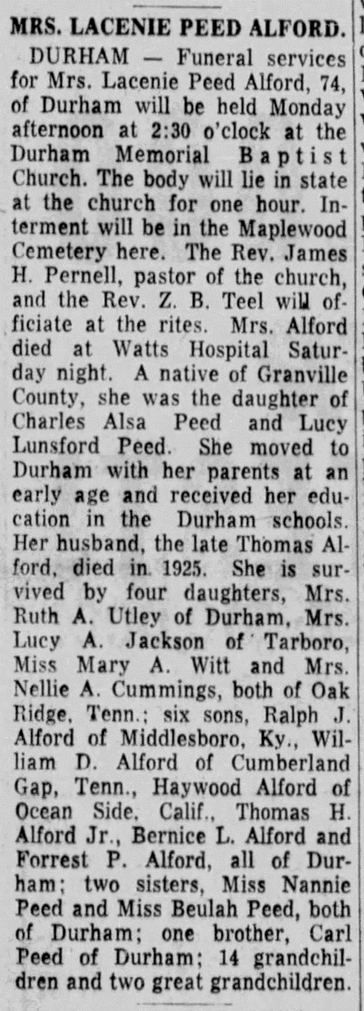 NORTH CAROLINA OBITUARIES, K-Z